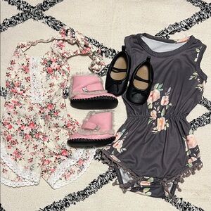 12-18M shoes and boots Size L Floral Print Gray Romper & 1-2T Cream Romper